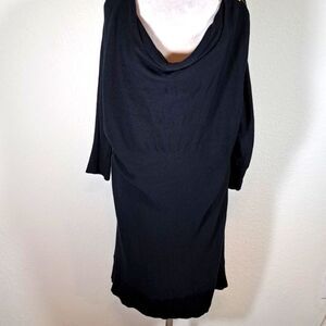 Michael Kors Women’s Sweater Dress Black Size Large Cowl Neckline 3/4 Sleeve